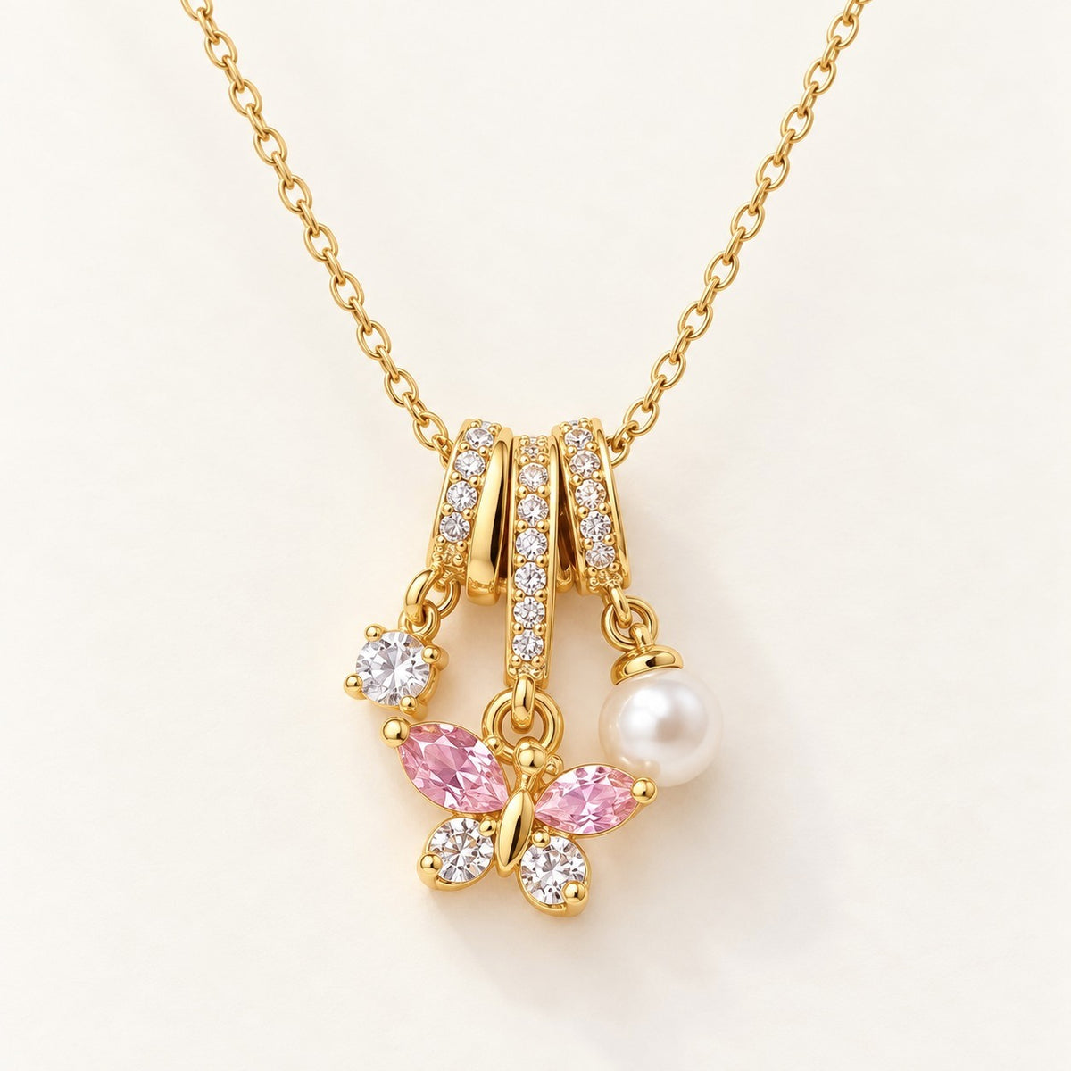 Butterfly Pearl Charm Necklace – product photo