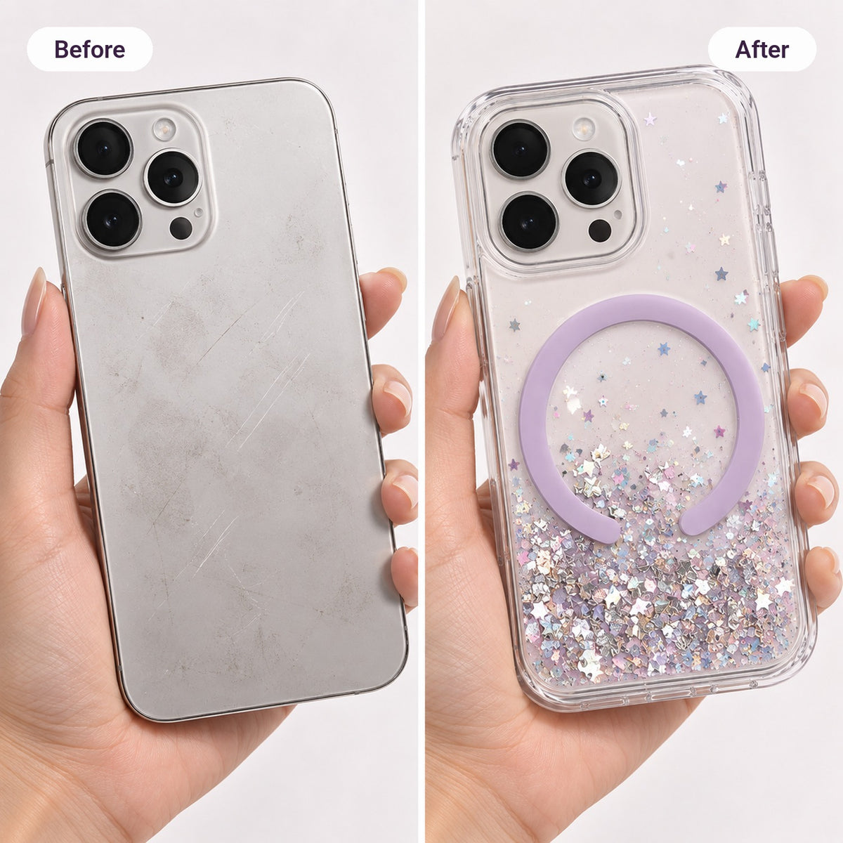 Glitter MagSafe Case – before and after