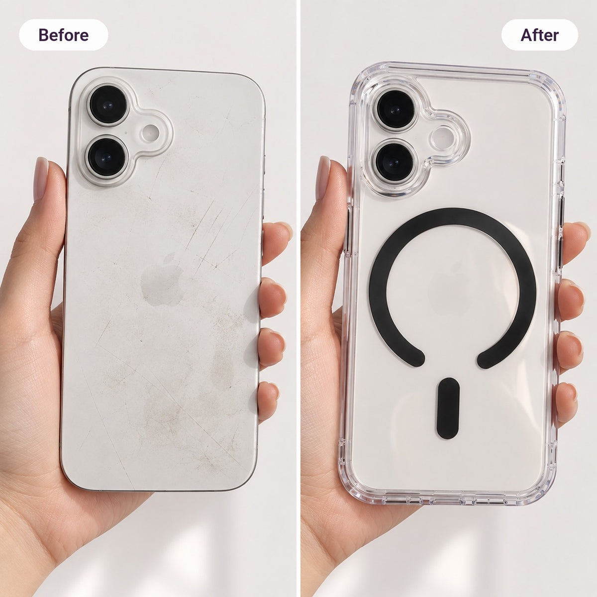 Clear MagSafe Ring Case – before and after