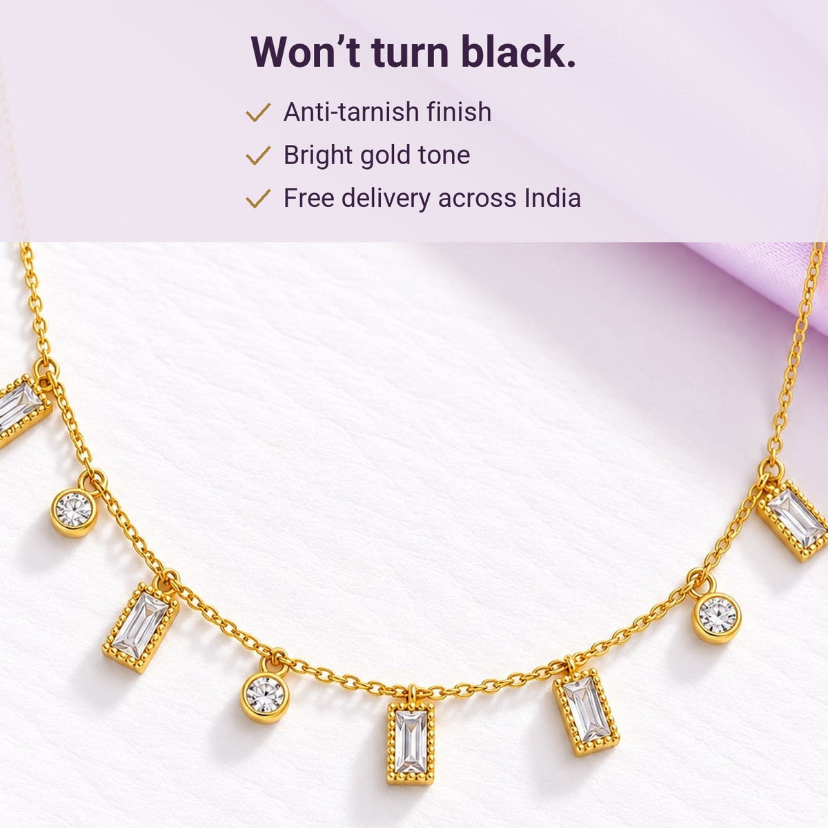 Crystal Baguette Necklace – anti-tarnish