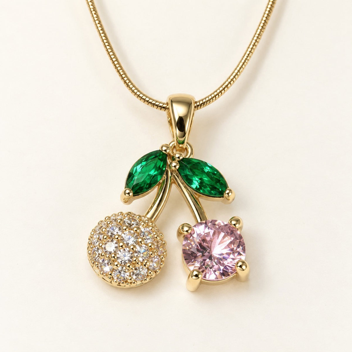 Crystal Cherry Necklace product photo on cream