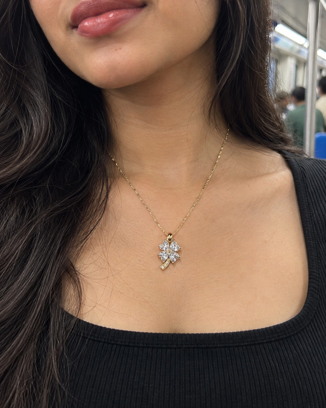Crystal Clover Necklace worn by a model