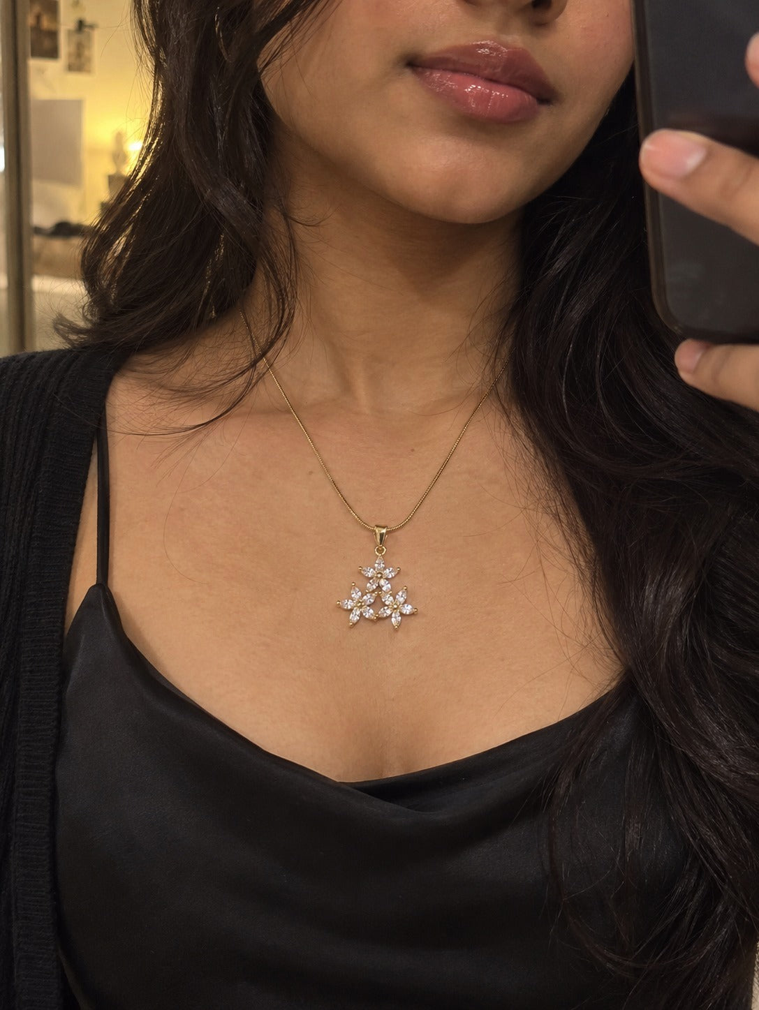Crystal Flower Trio Necklace – worn