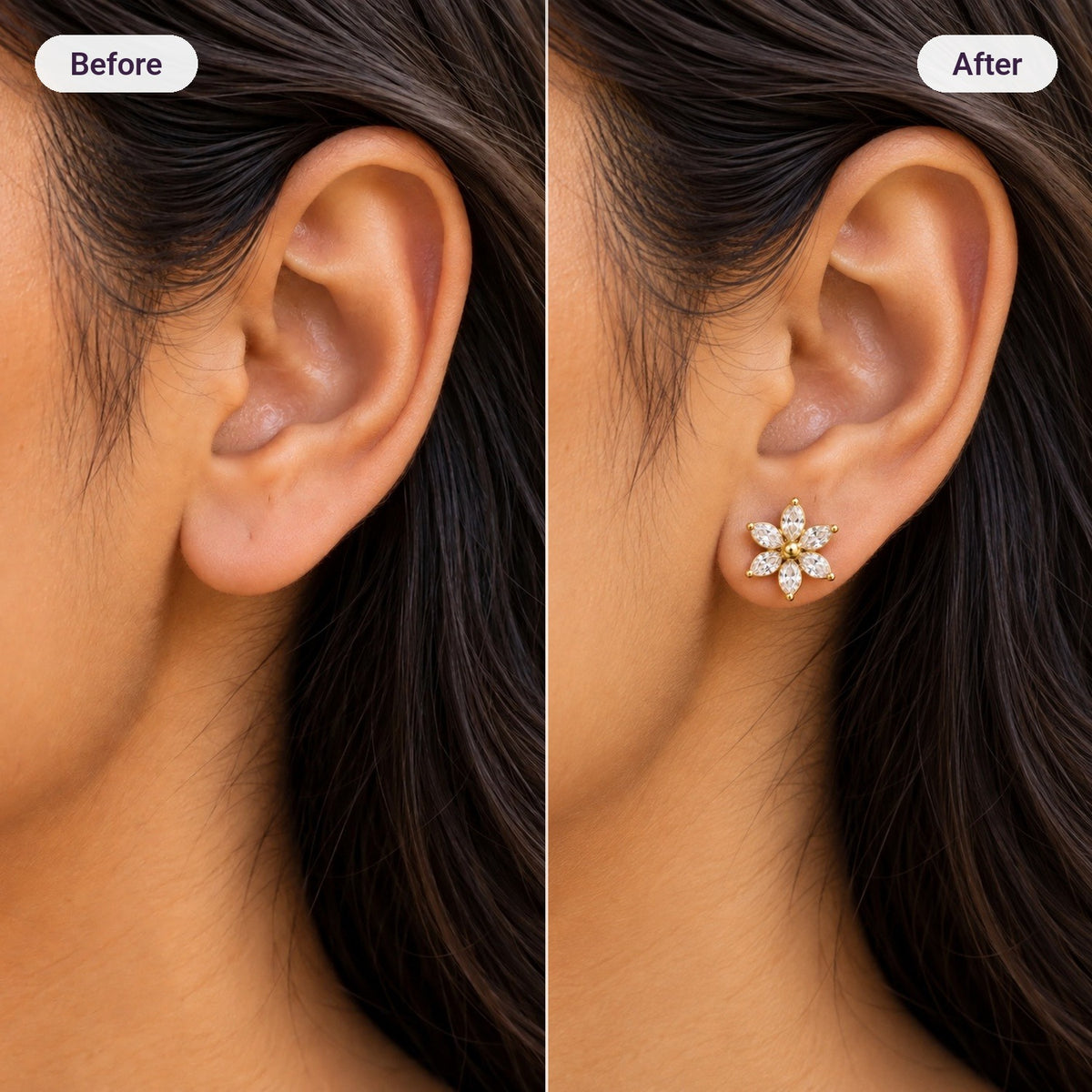 Crystal Lily Studs – before and after