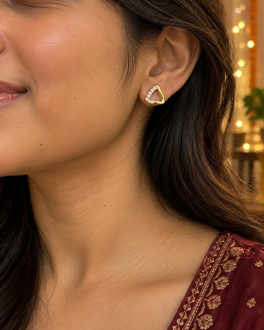 Crystal Triangle Studs – worn