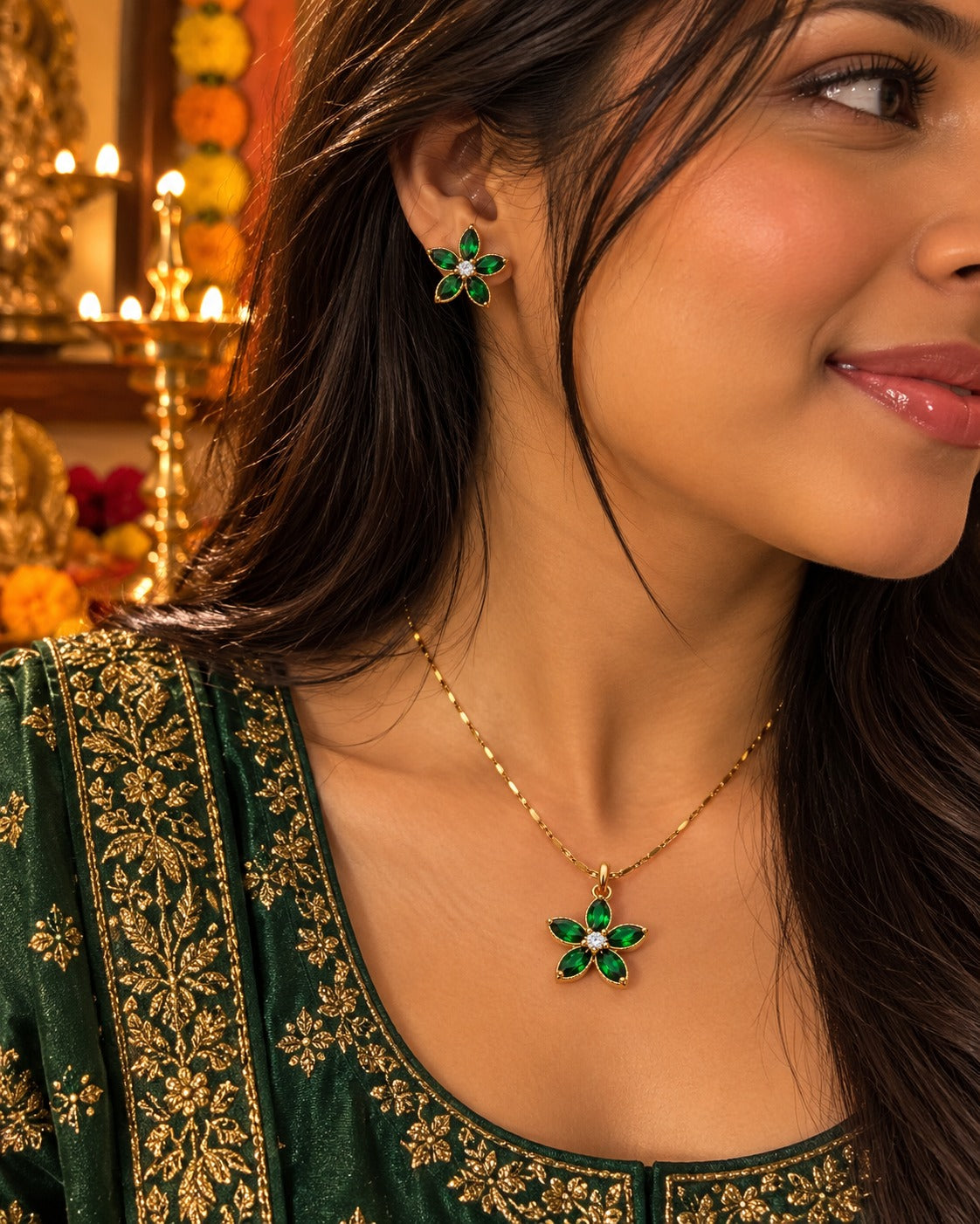 Emerald Flower Set – worn