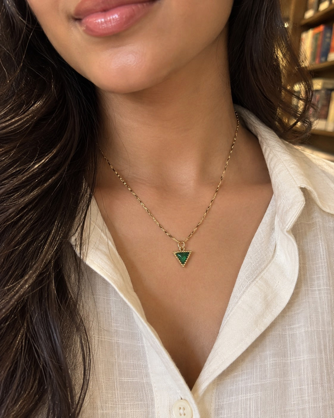 Emerald Triangle Necklace – worn