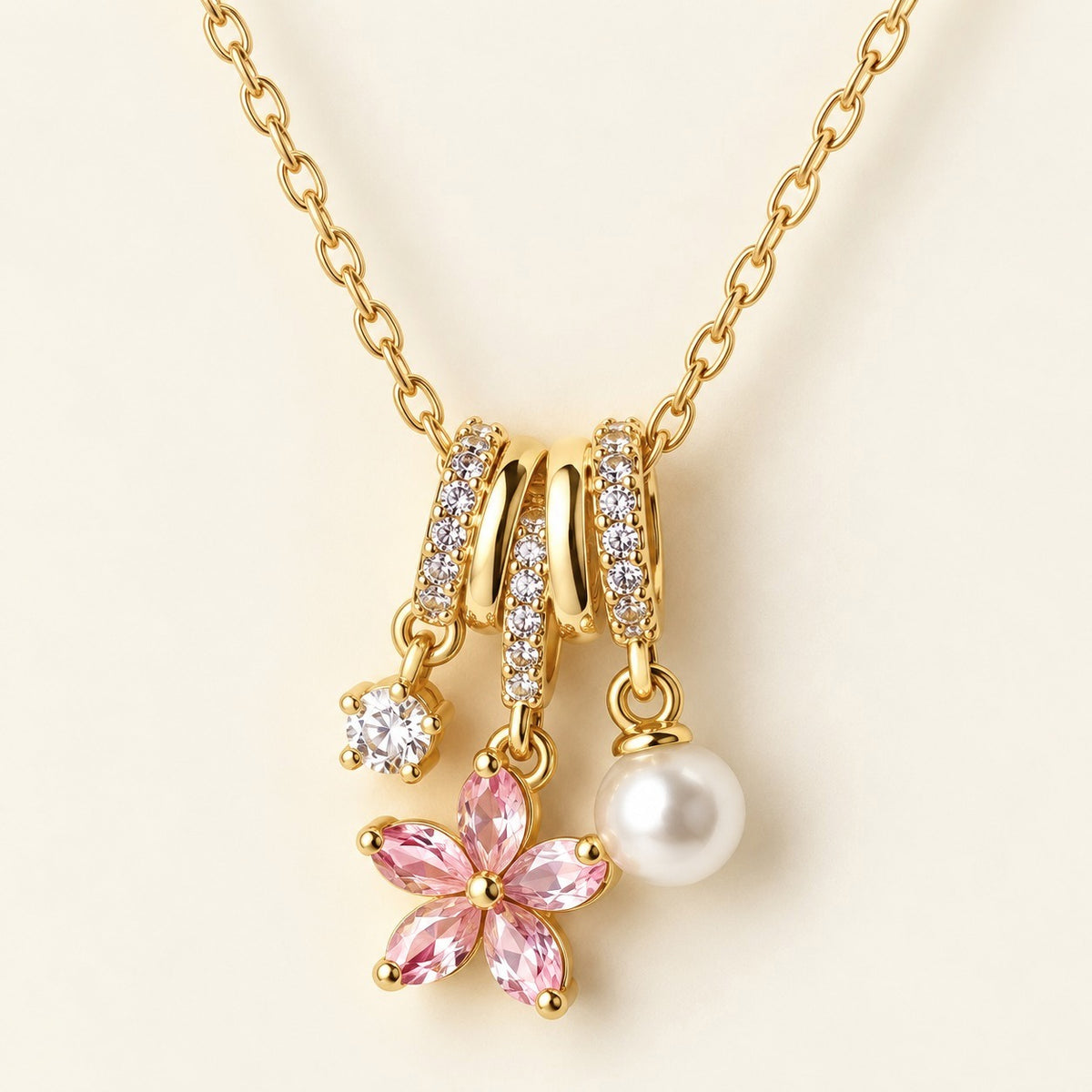 Flower Pearl Charm Necklace – Pink