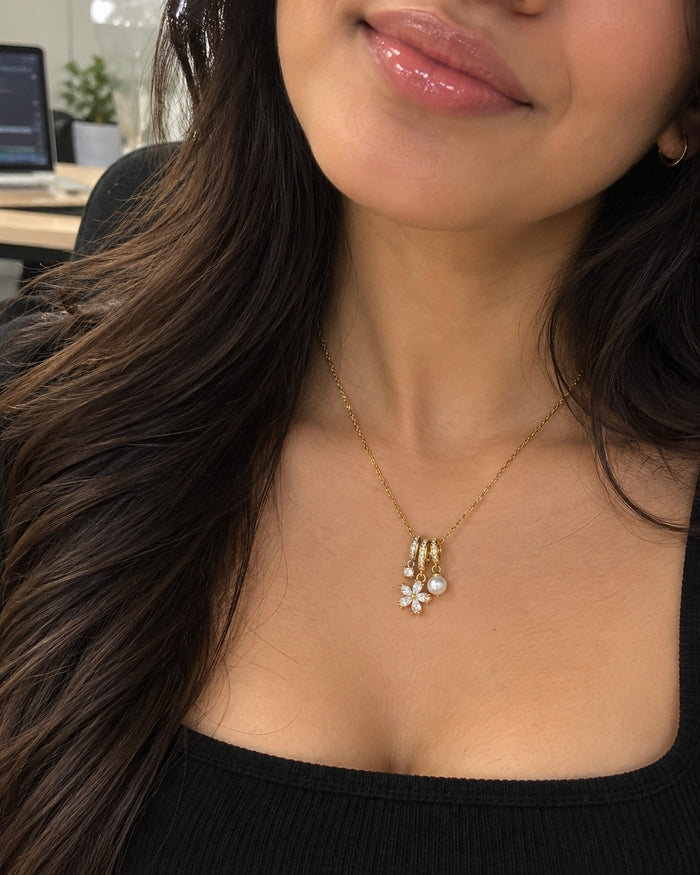 Flower Pearl Charm Necklace