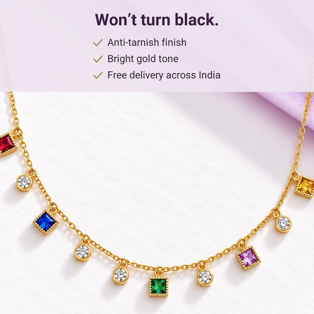Gem Square Necklace – anti-tarnish