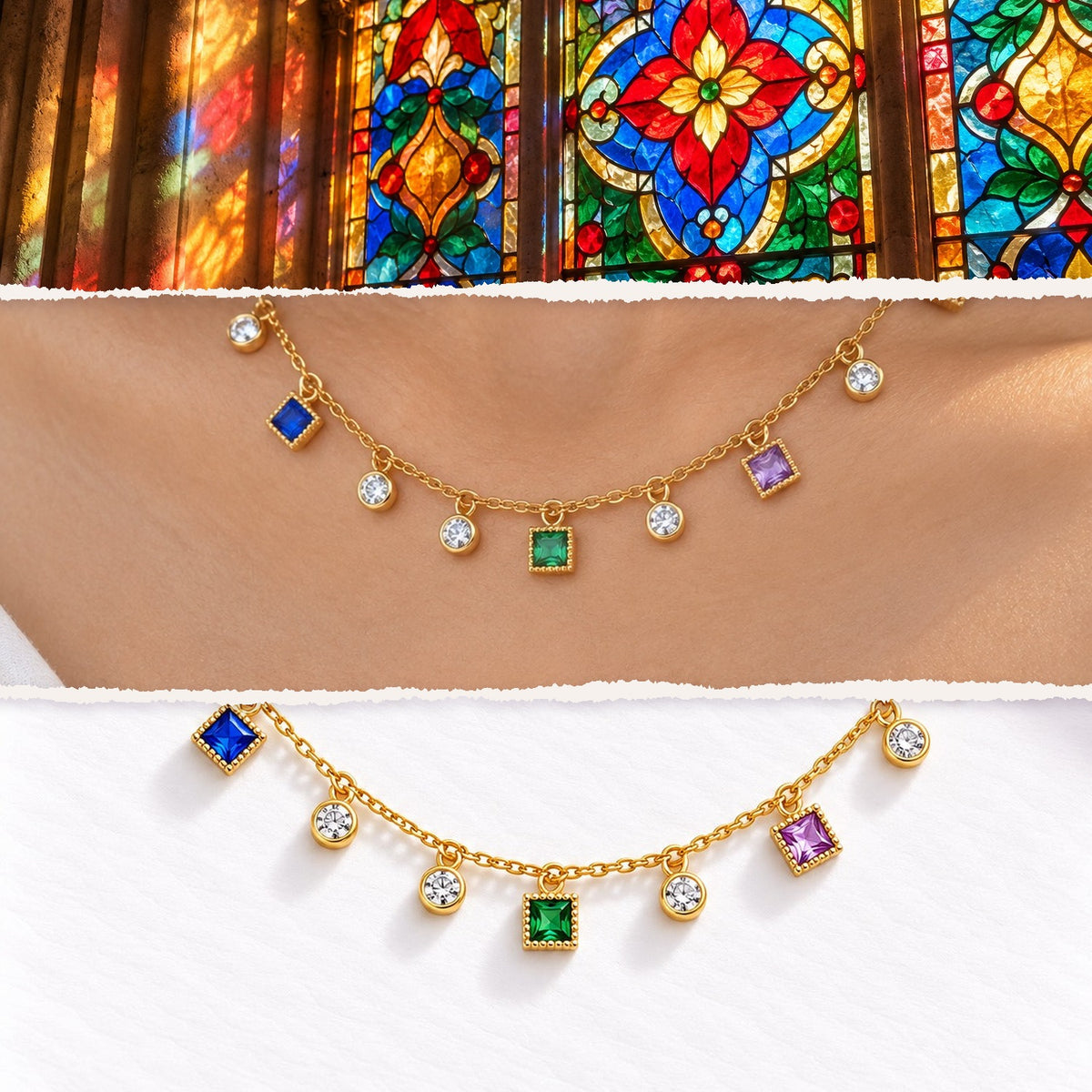 Gem Square Necklace – inspired by nature, worn