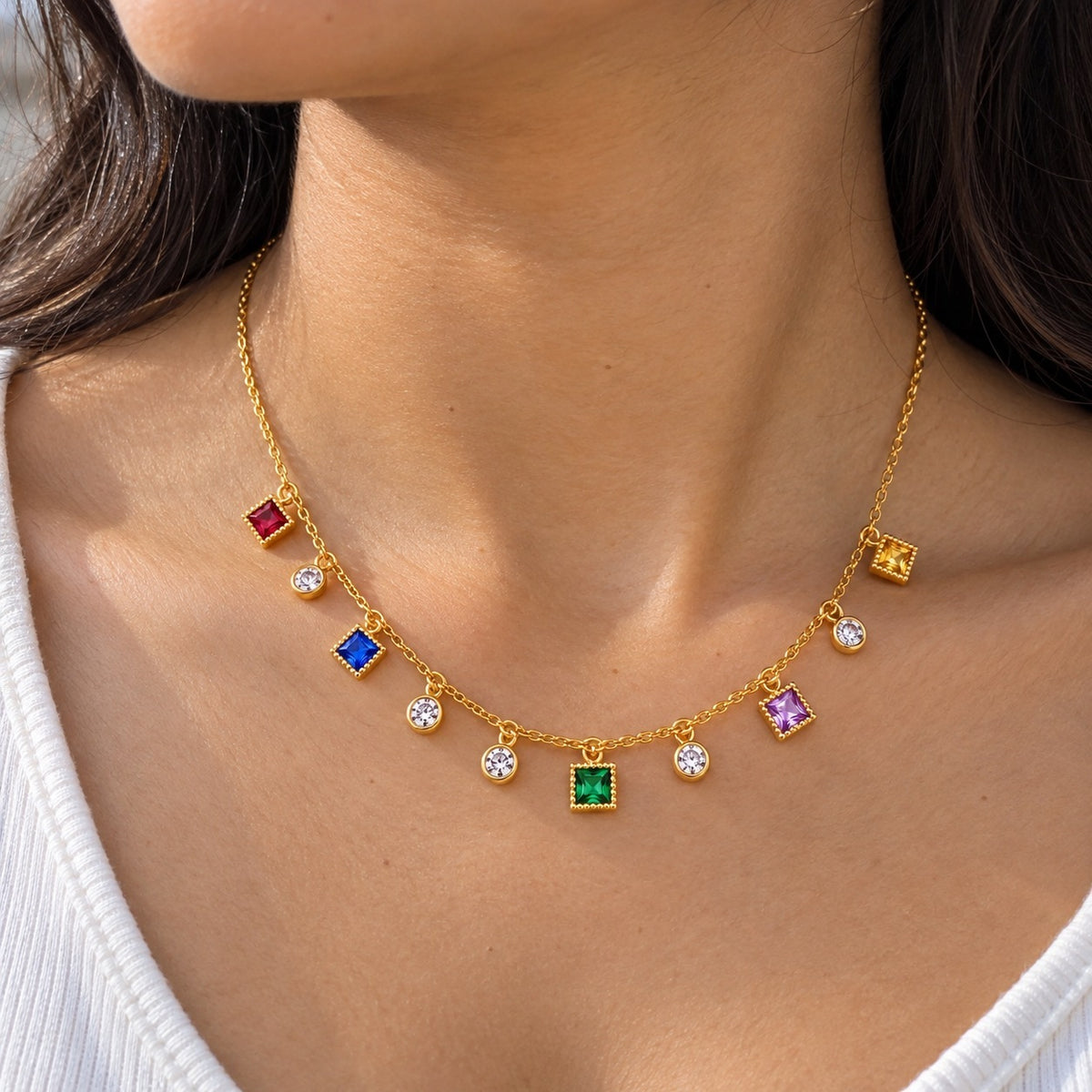 Gem Square Necklace – worn