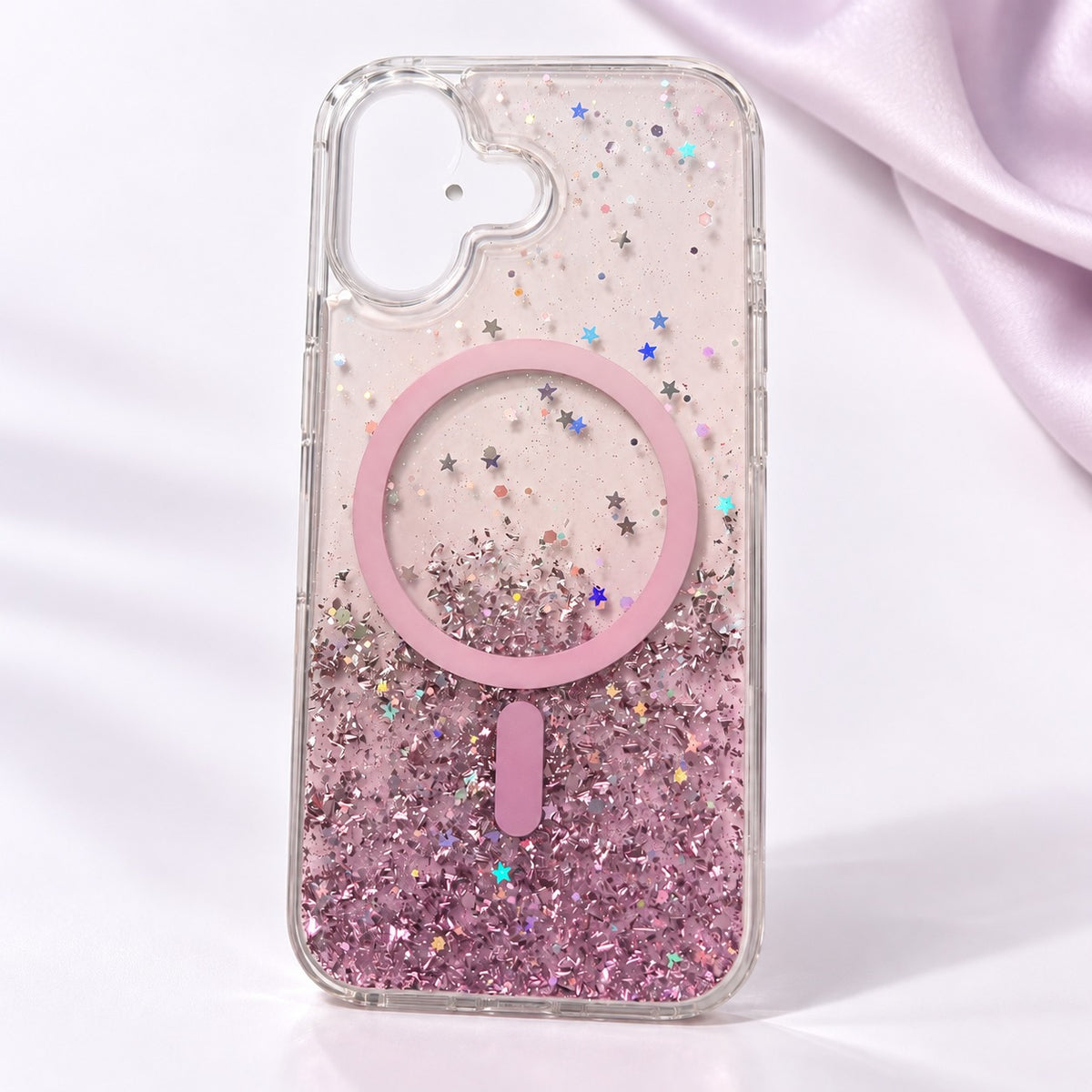 Glitter MagSafe Case – iPhone 17, pink with stars