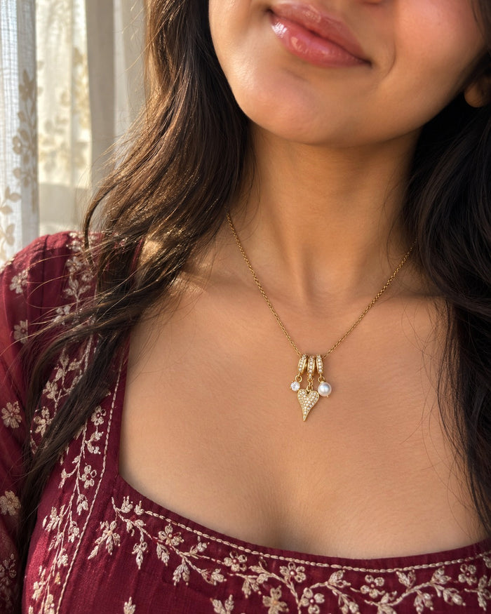Heart Pearl Charm Necklace