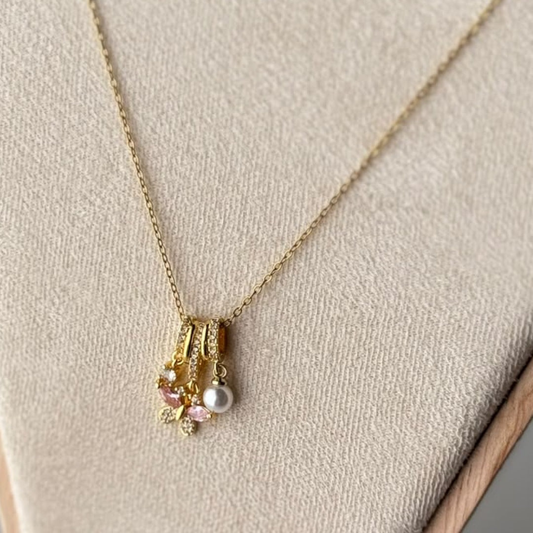 Butterfly Pearl Charm Necklace, pink