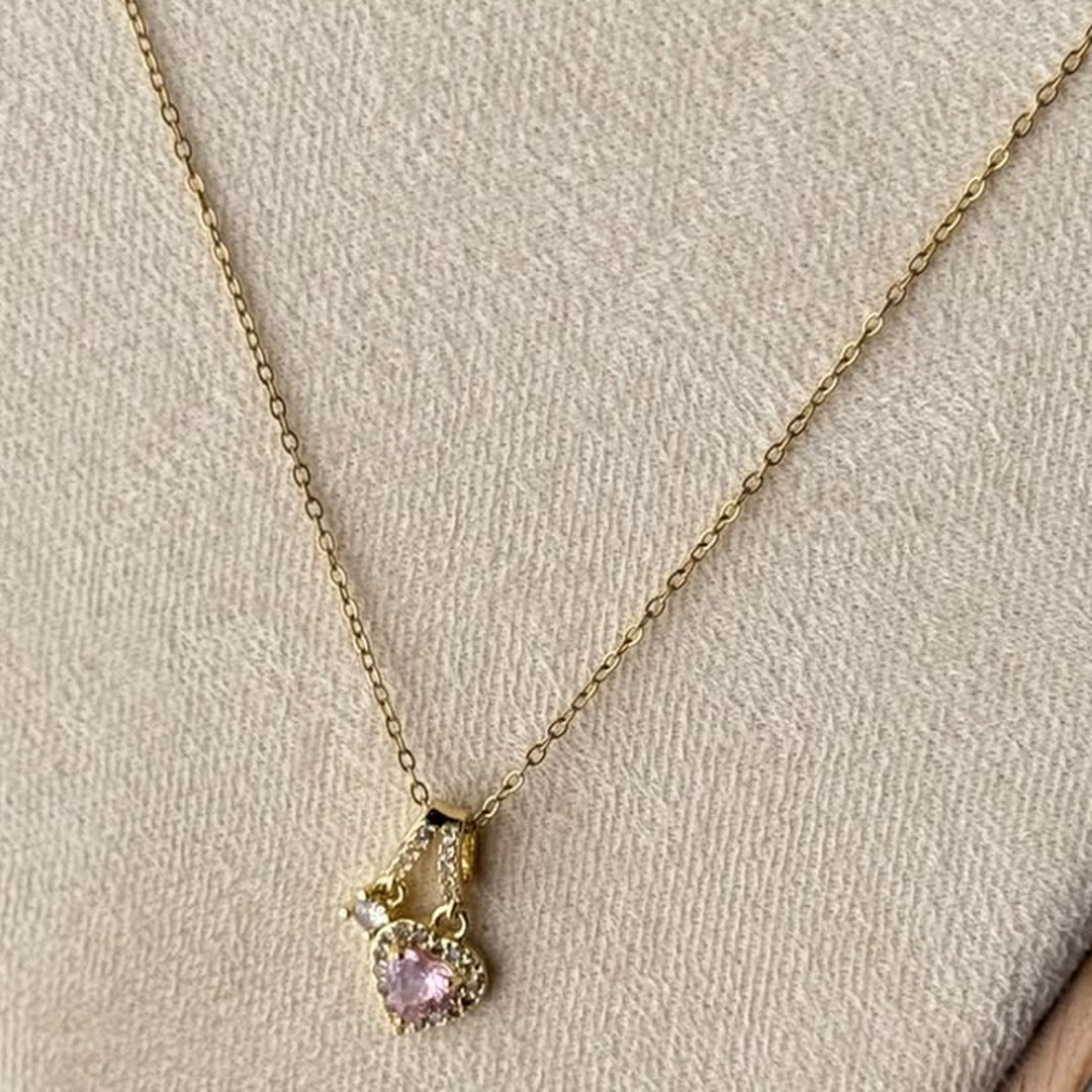 Pink Heart Halo Necklace – real photo on cream velvet