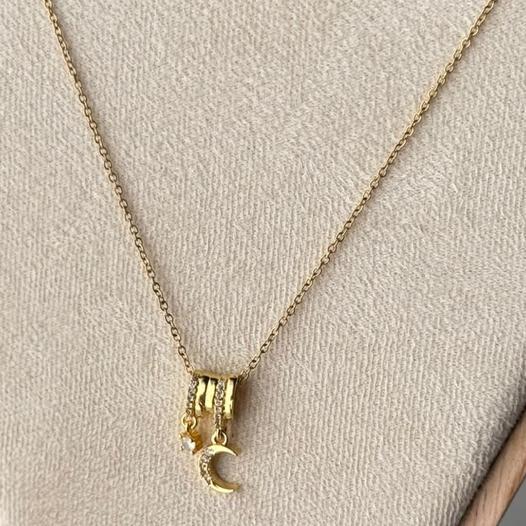 Moon & Star Charm Necklace – real photo on cream velvet