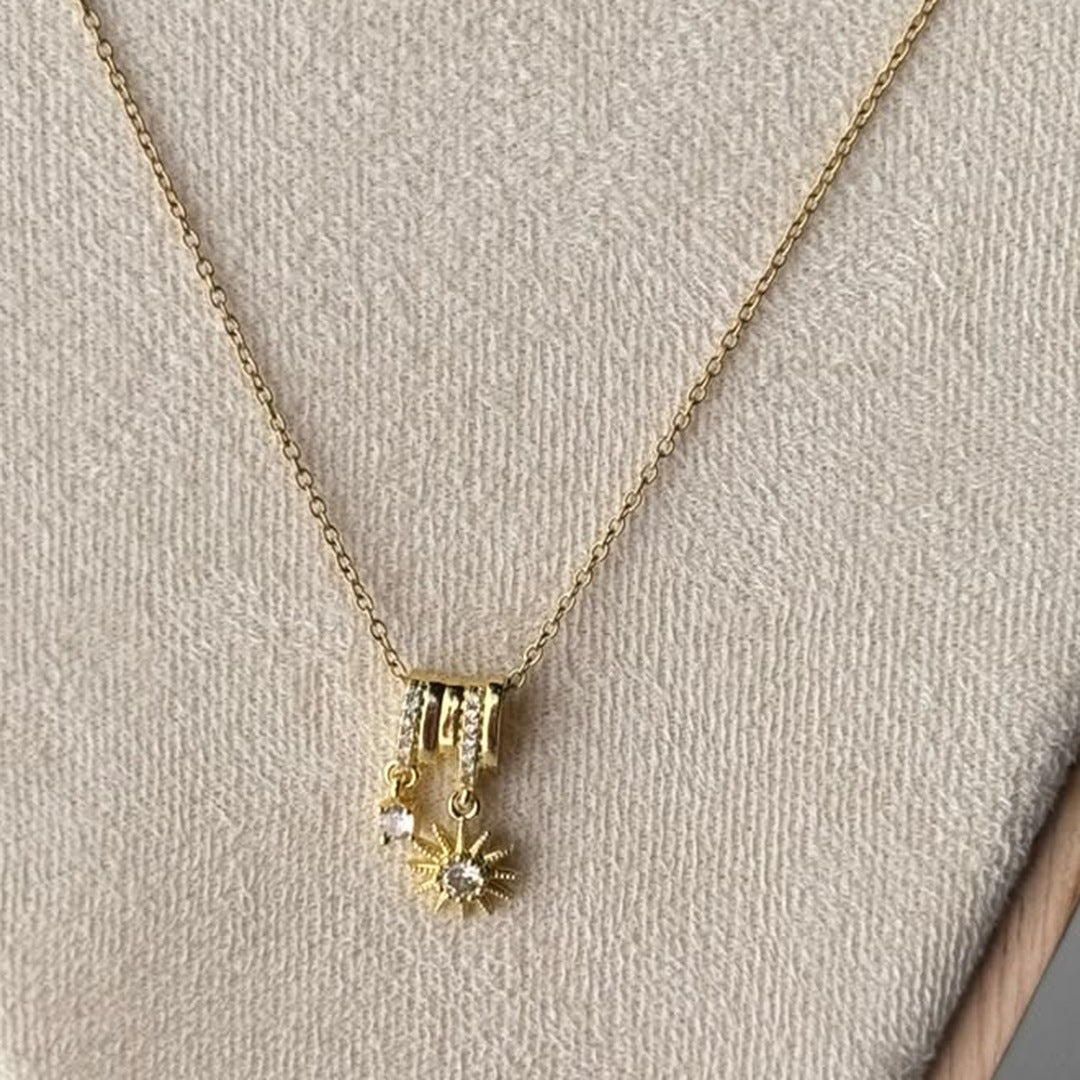 Sunburst Charm Necklace – real photo on cream velvet