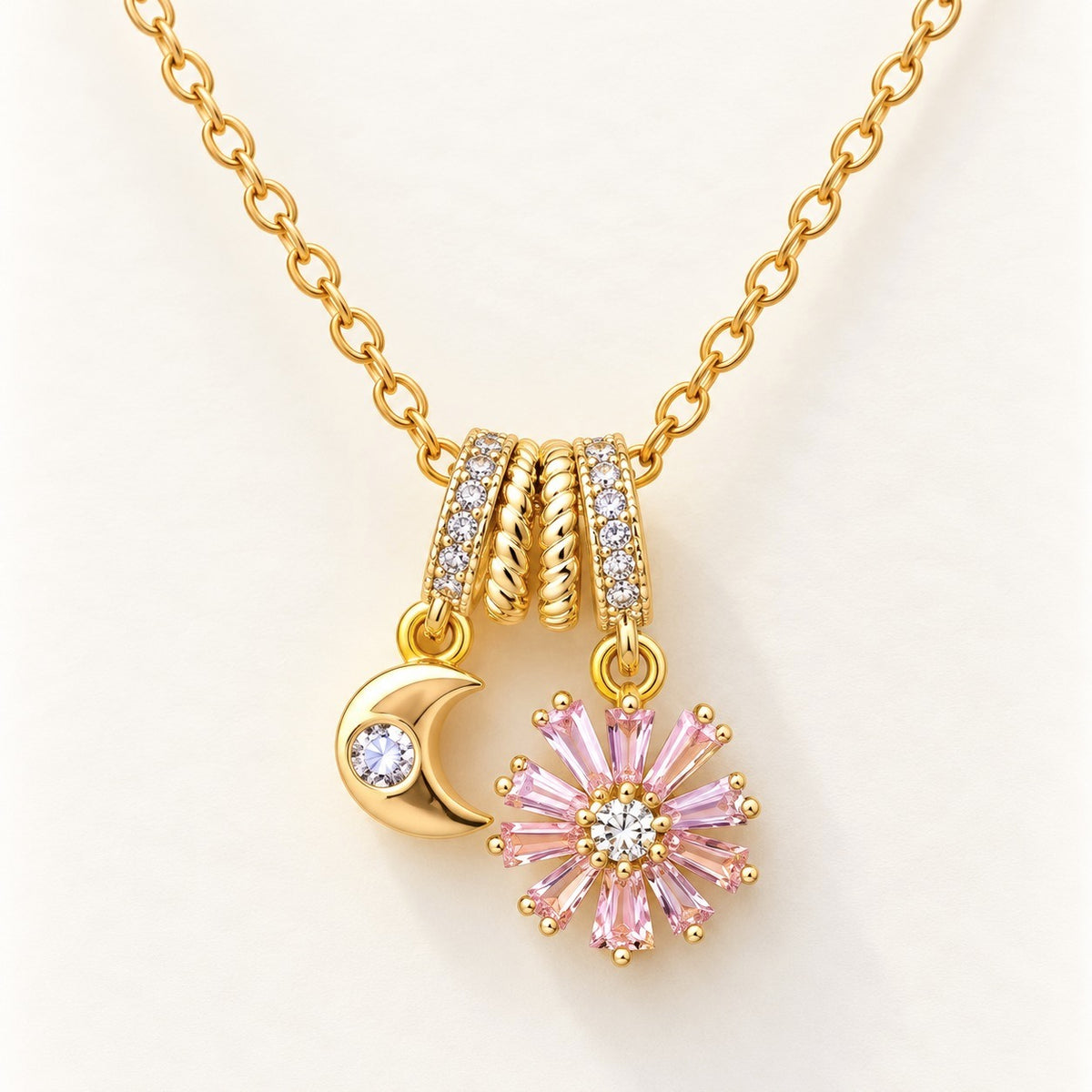 Moon & Blossom Charm Necklace – product photo