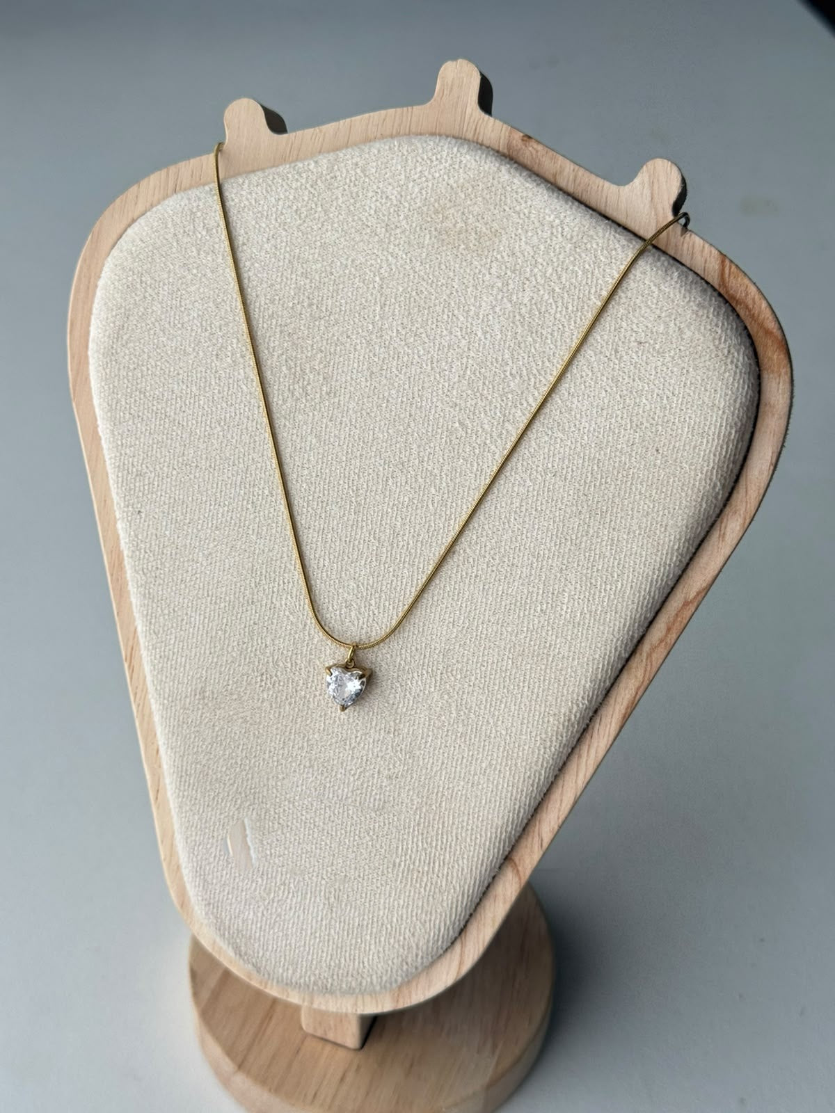 Claw-Set Heart Stone Necklace in clear, real photo