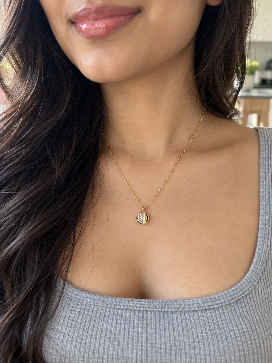 Crystal Pave Orb Necklace worn