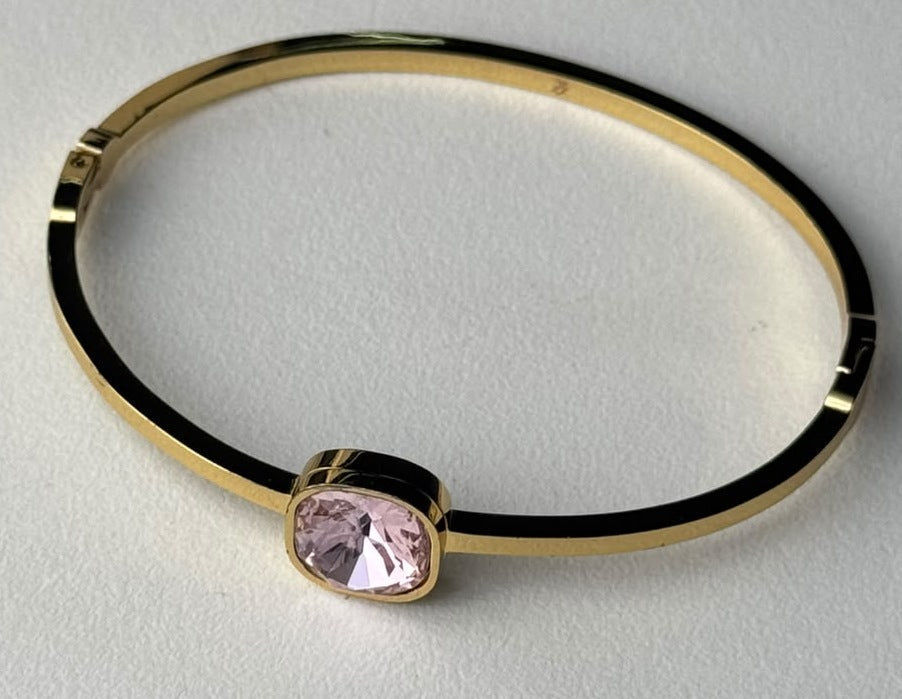 Cushion Stone Solitaire Bangle in pink, real photo