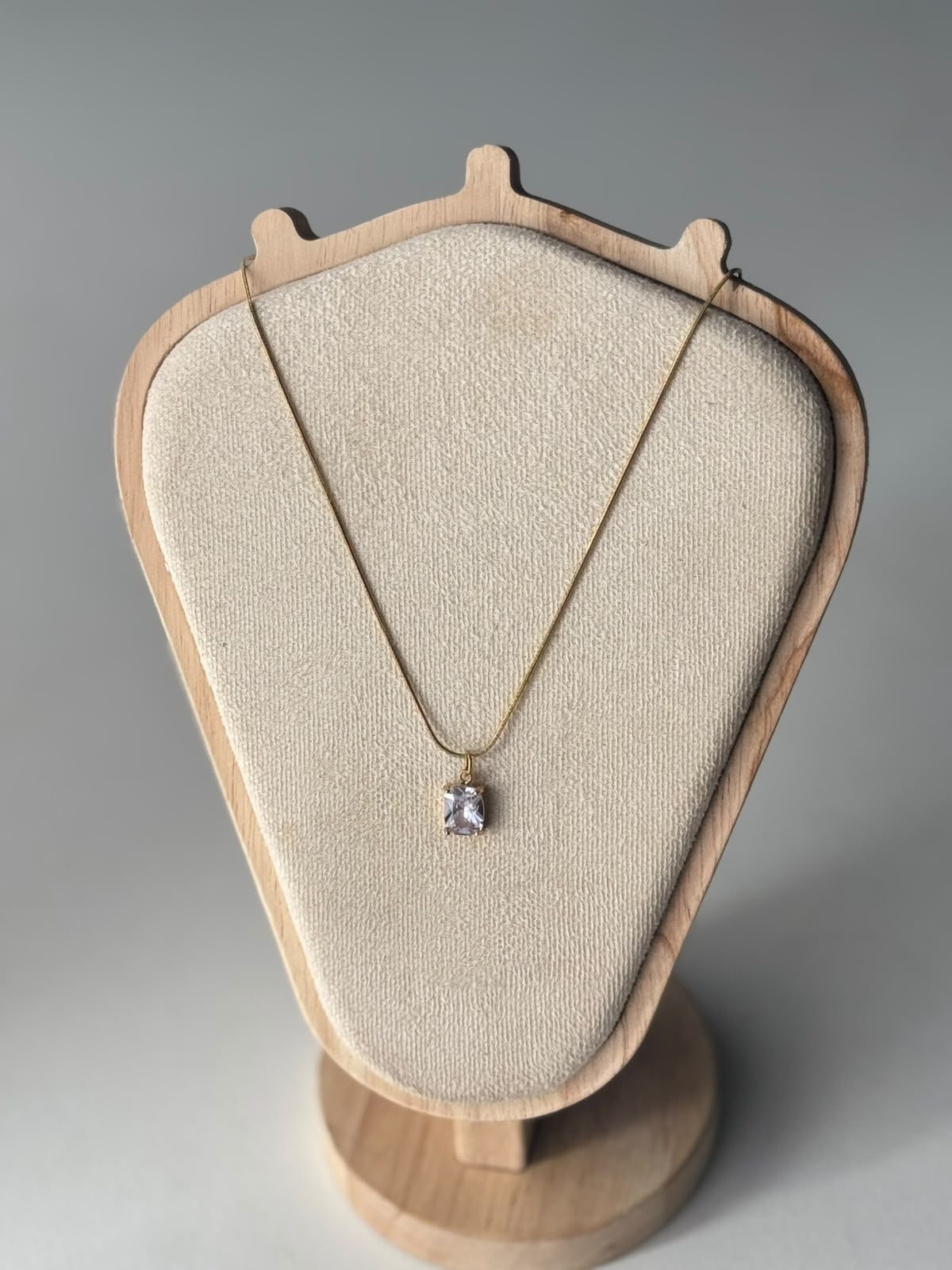Cushion Stone Solitaire Necklace in clear, real photo