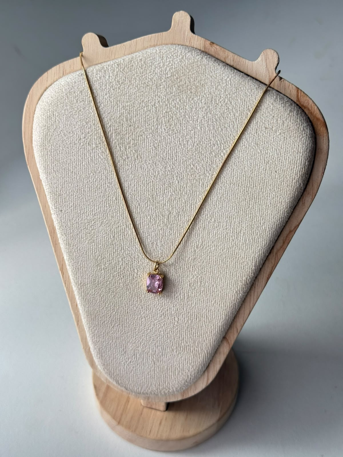 Cushion Stone Solitaire Necklace in pink, real photo
