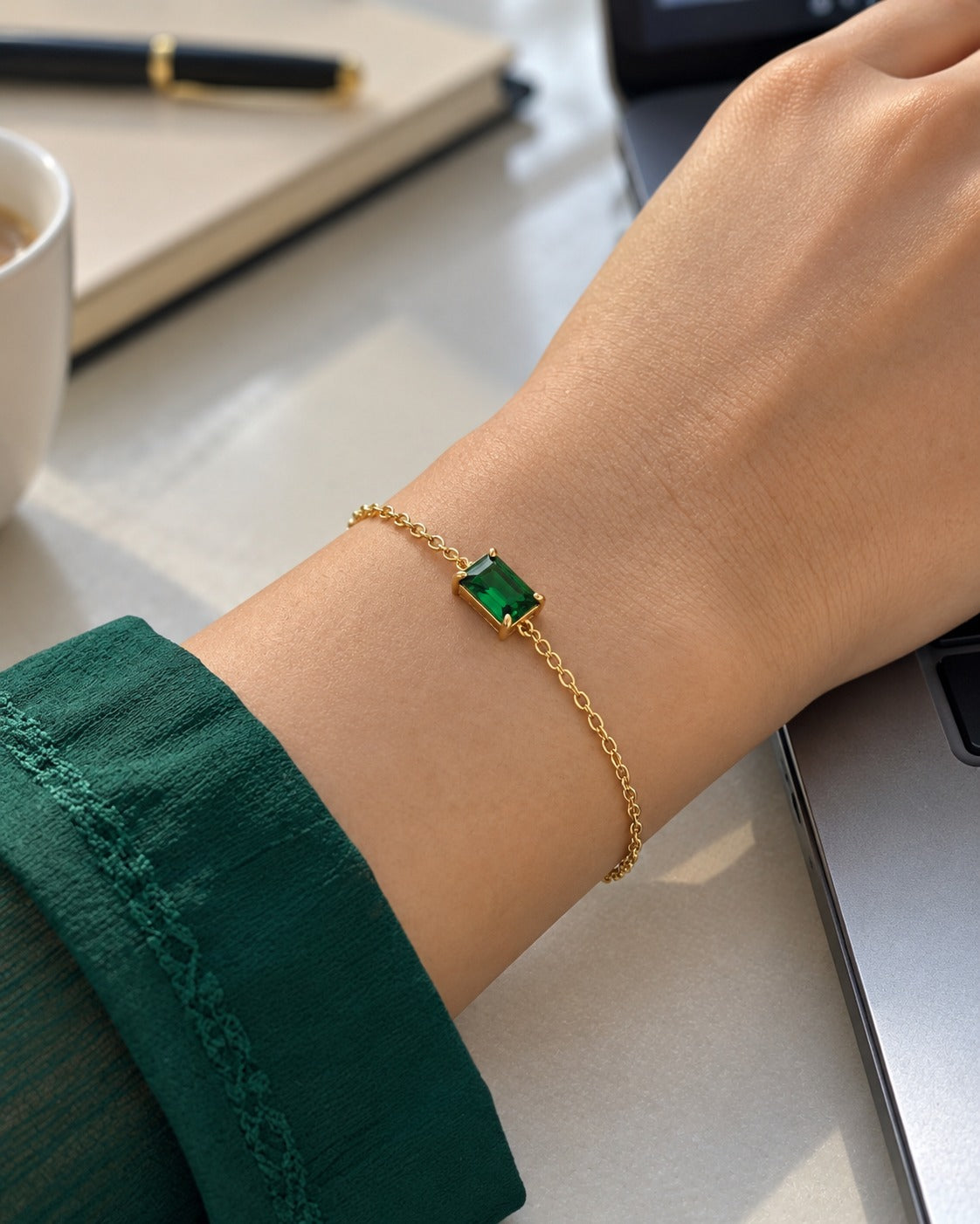 Emerald Baguette Bracelet, worn