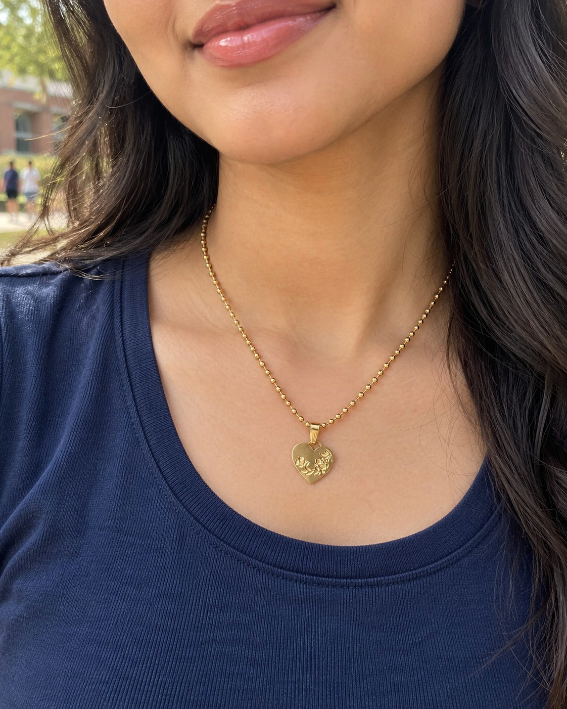 Engraved Heart Necklace worn