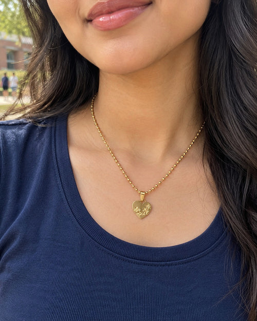 Engraved Heart Necklace worn