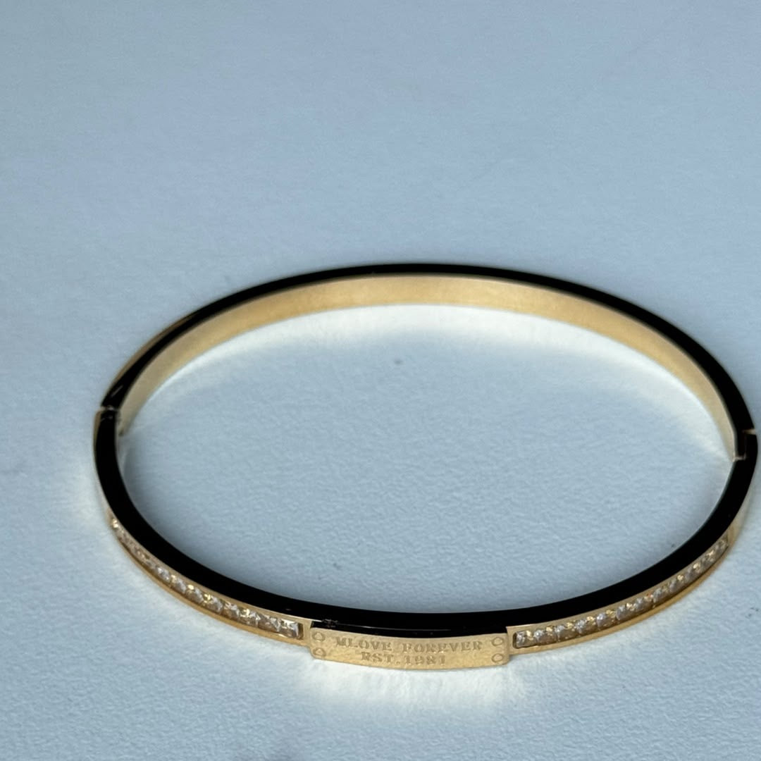 Engraved Plate Crystal Bangle, real photo