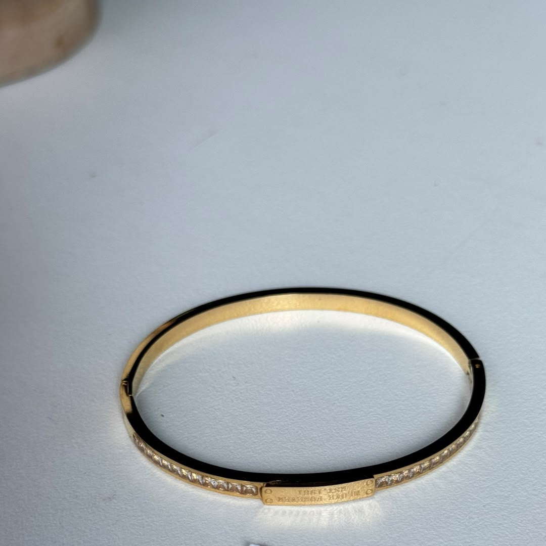 Engraved Plate Crystal Bangle, real photo
