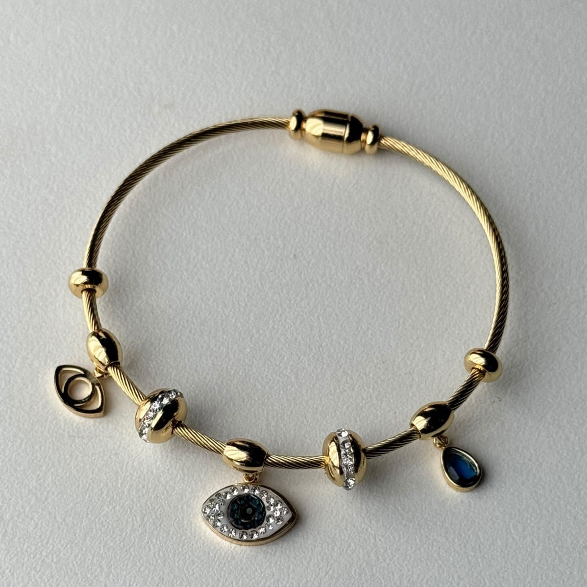 Evil Eye Charm Wire Bangle, real photo
