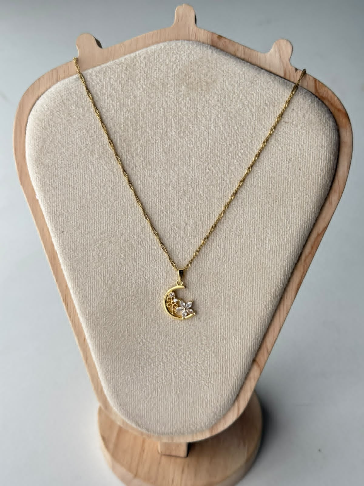 Filigree Moon Flower Necklace, real photo