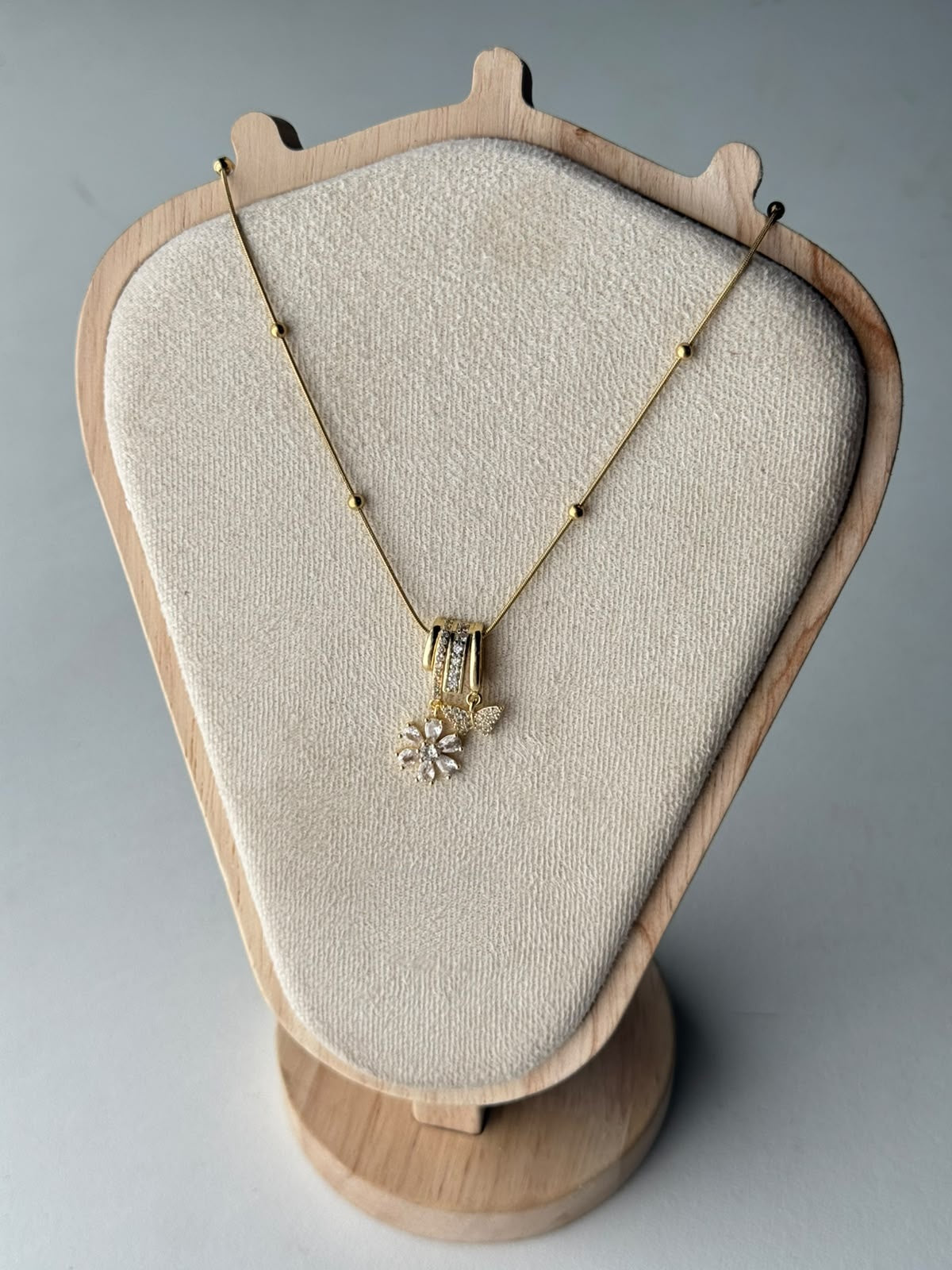 Flower Butterfly Charm Necklace, real photo
