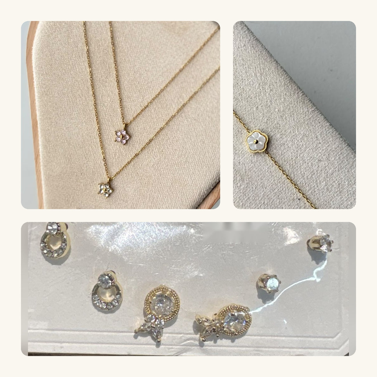 The Blossom Set: crystal blossom necklace, crystal studs and pearly blossom bracelet