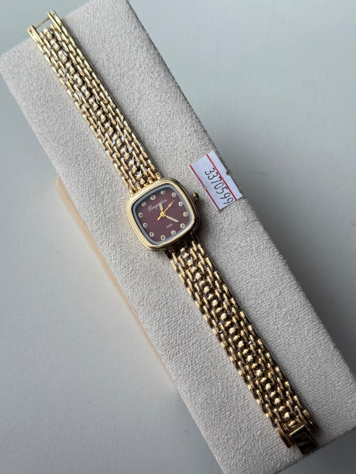 Maroon Square Crystal Watch, real photo