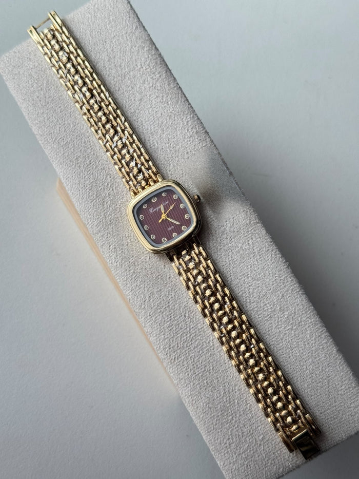 Maroon Square Crystal Watch
