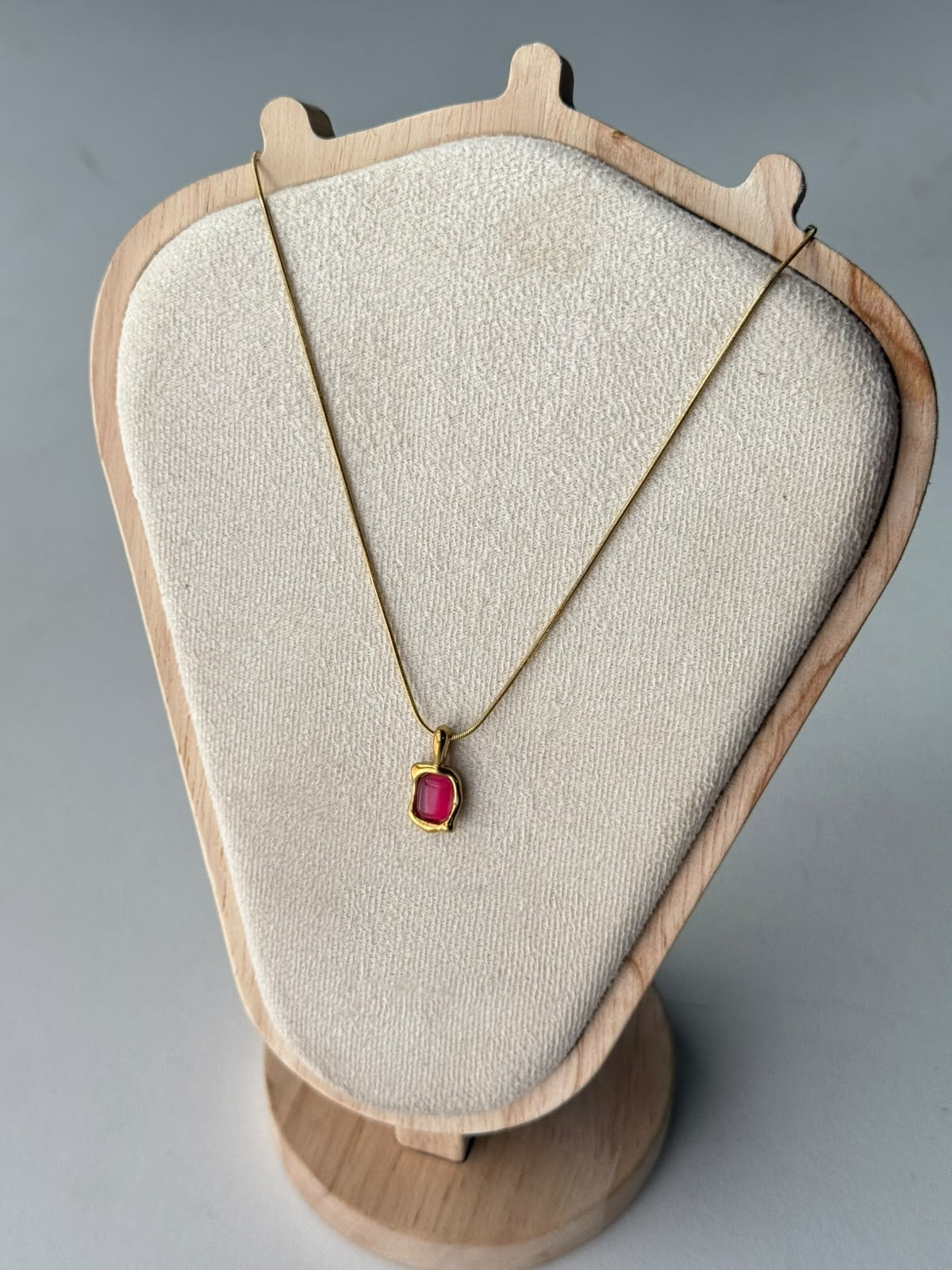 Molten Rectangle Stone Necklace in fuchsia, real photo