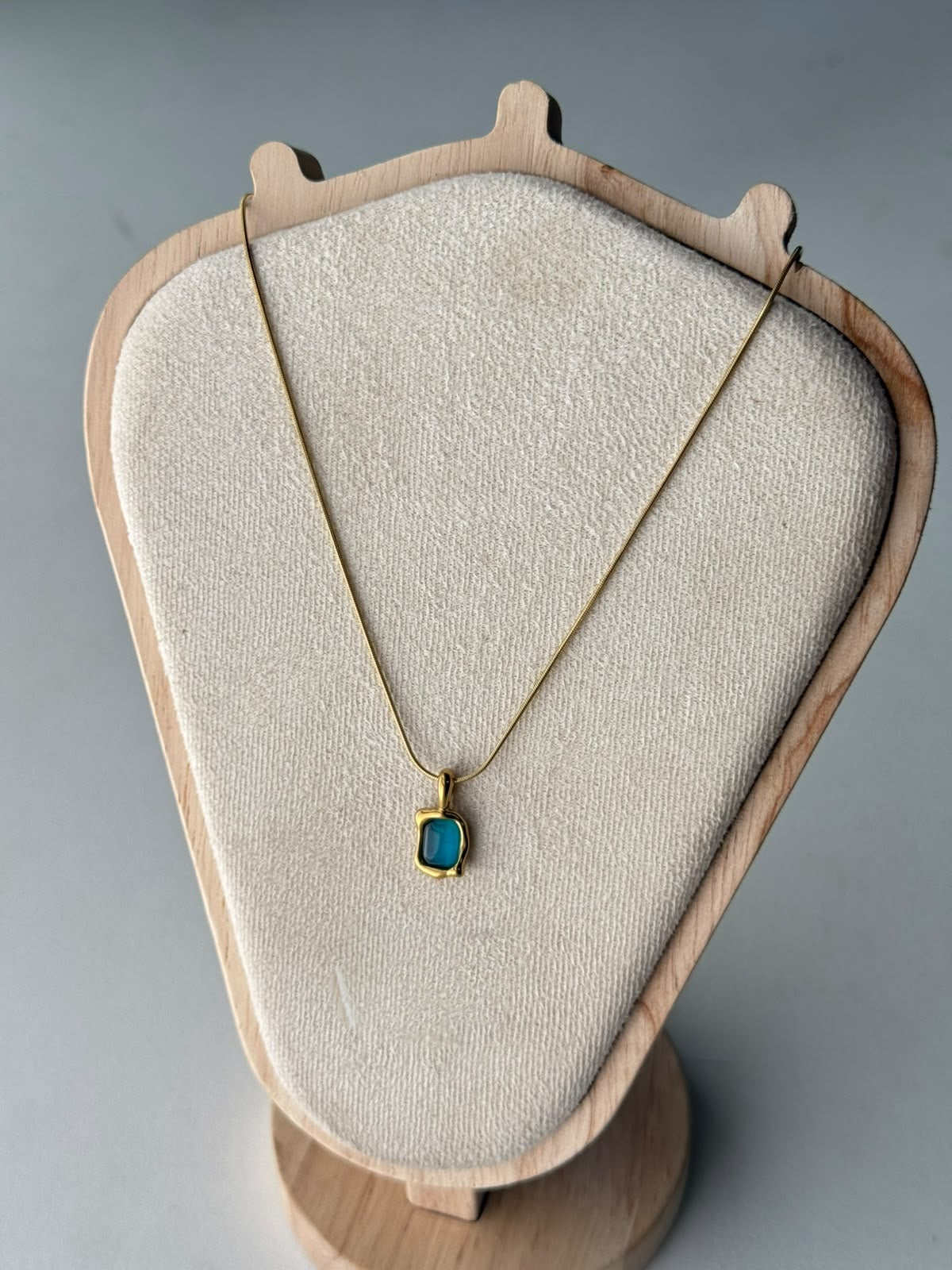 Molten Rectangle Stone Necklace in blue, real photo