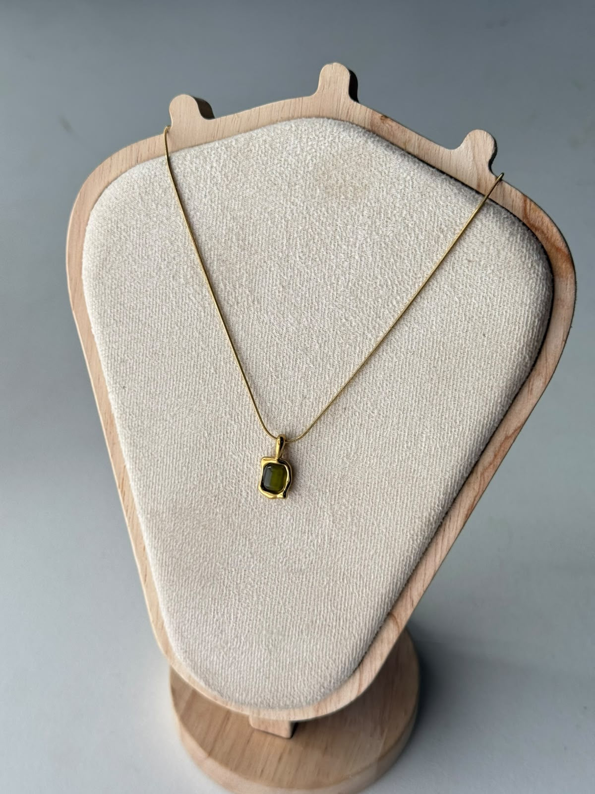 Molten Rectangle Stone Necklace in olive, real photo