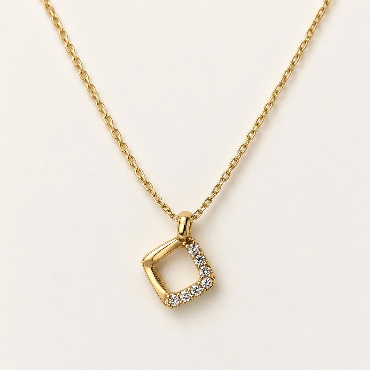 Open Square Crystal Necklace on a cream background