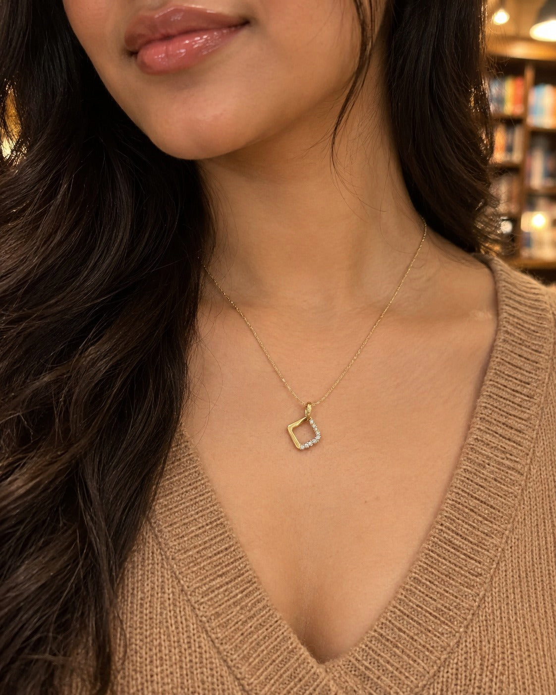 Open Square Crystal Necklace worn