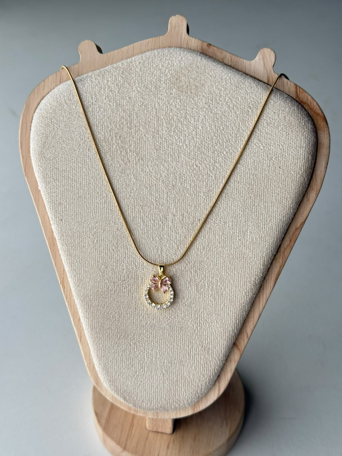 Pink Butterfly Crystal Hoop Necklace, real photo