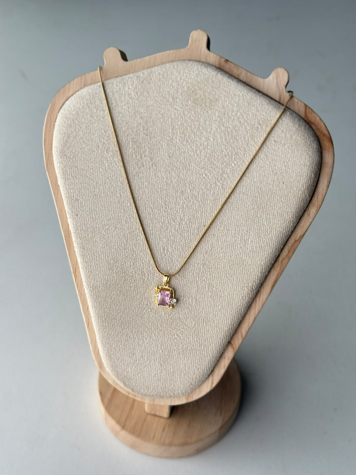 Pink Starlit Rectangle Necklace, real photo