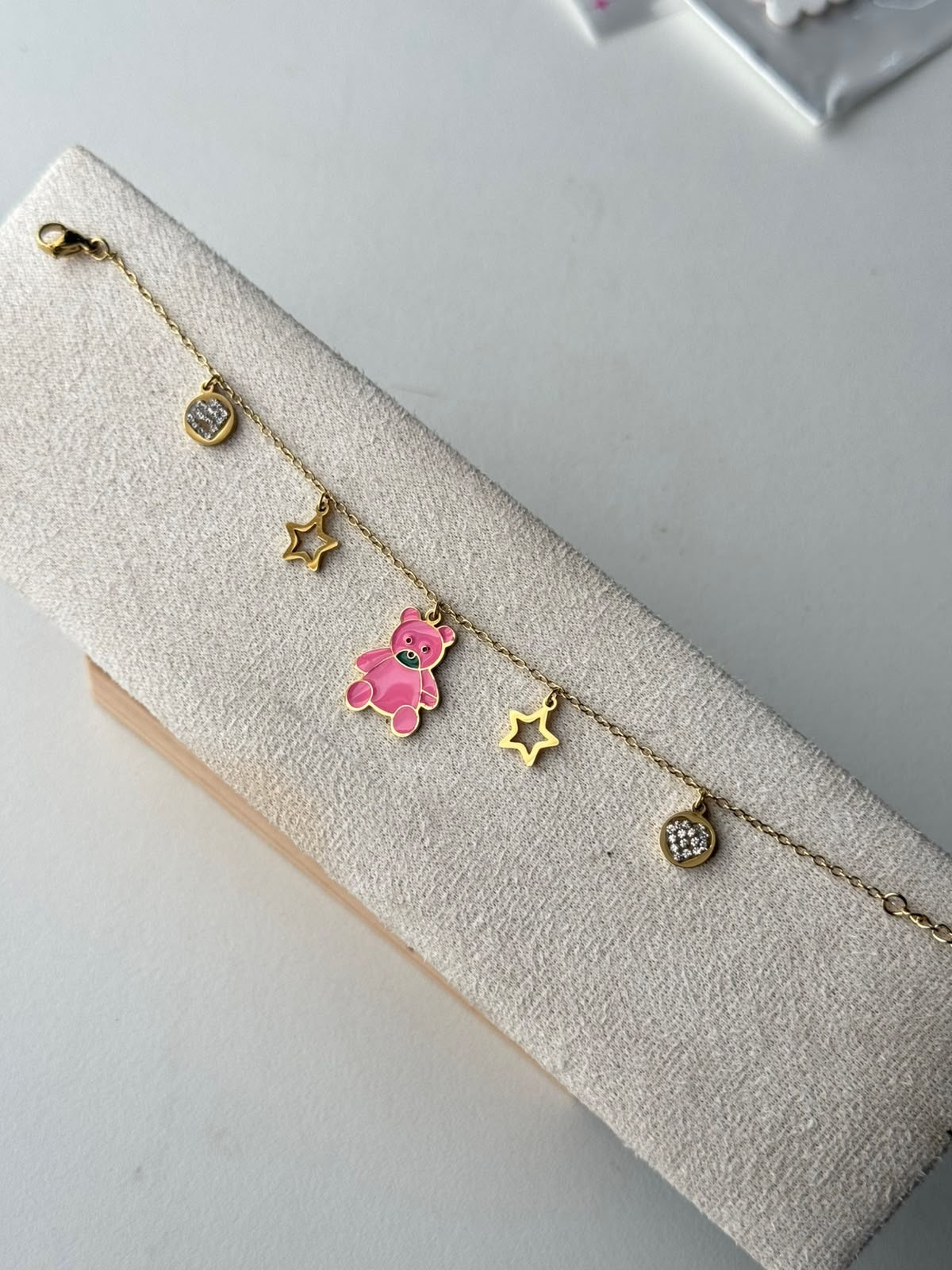 Pink Teddy Charm Bracelet, real photo