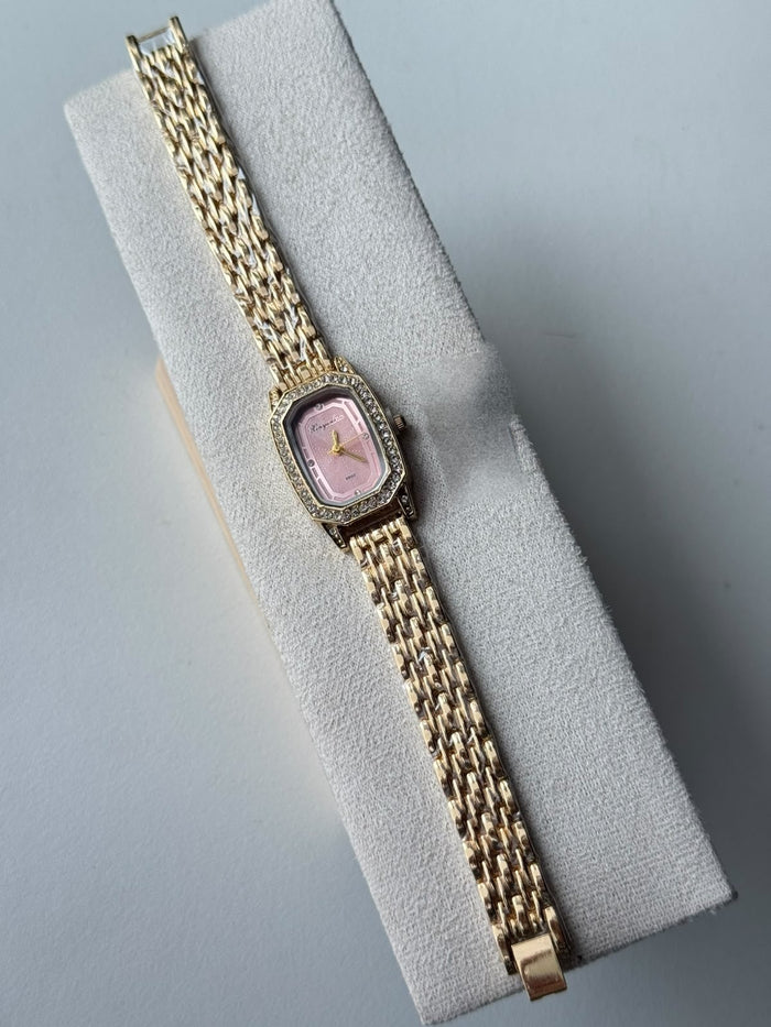 Pink Tonneau Stone Watch