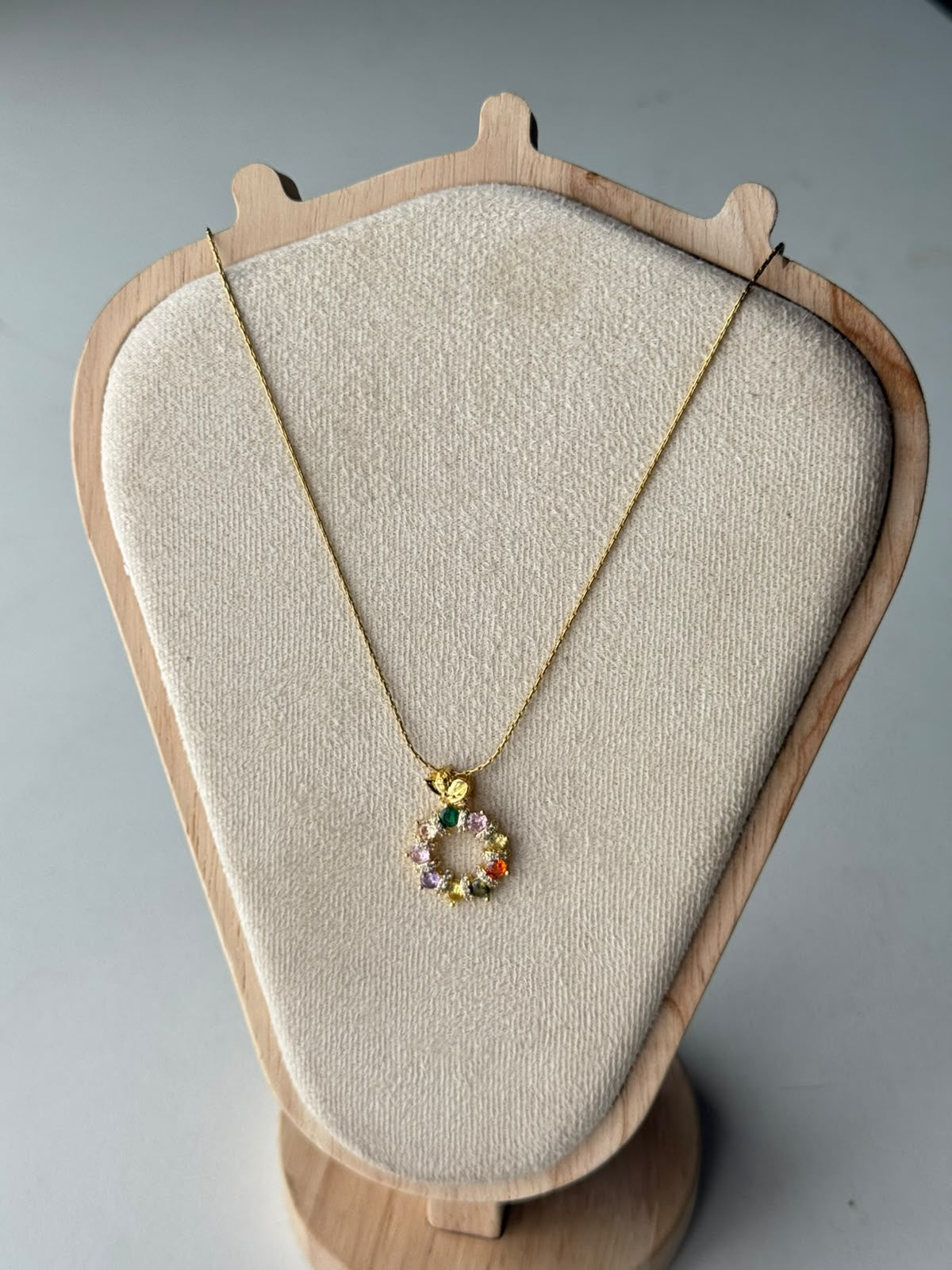 Rainbow Stone Wreath Necklace, real photo