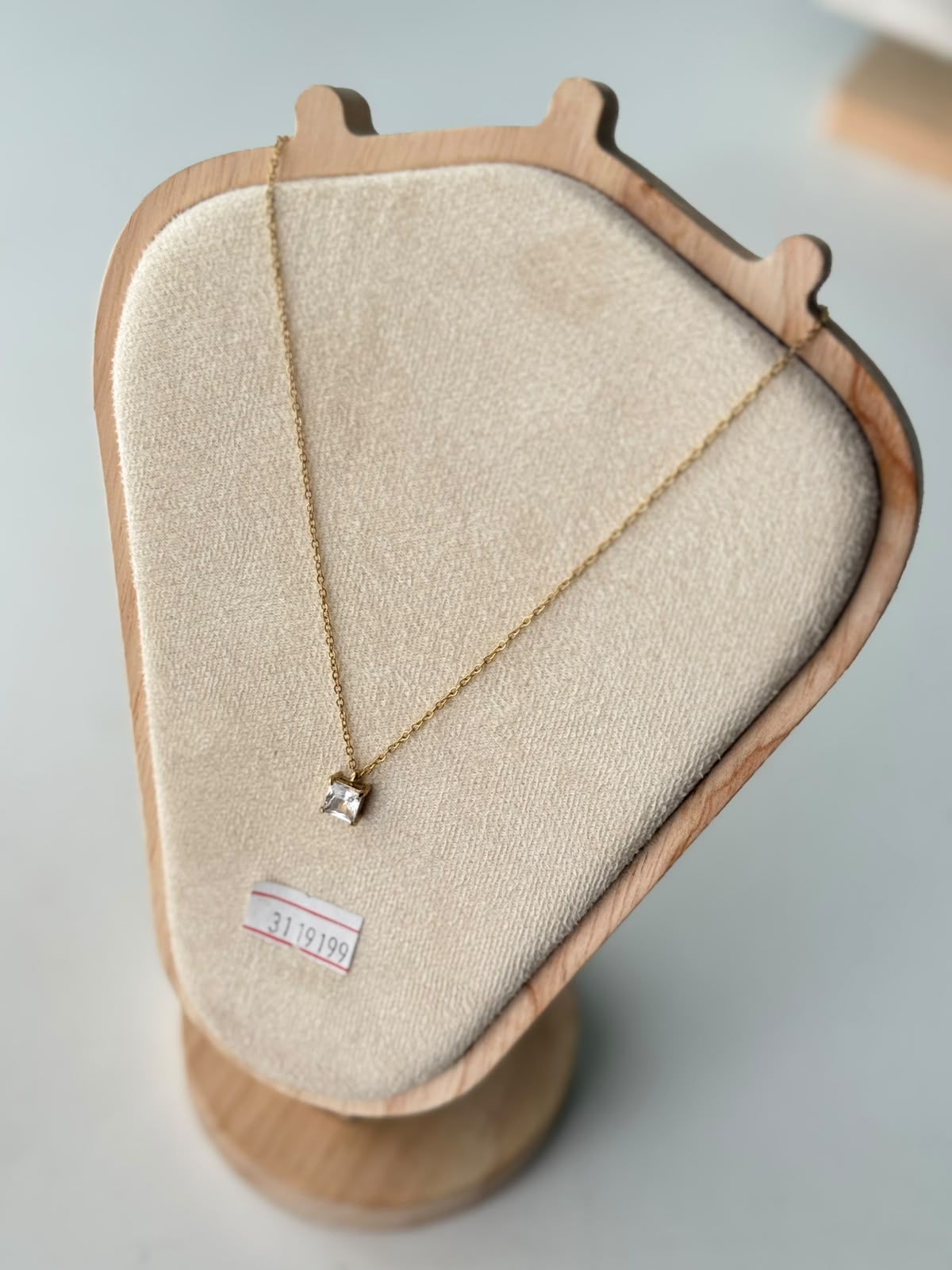 Square Crystal Solitaire Necklace, real photo